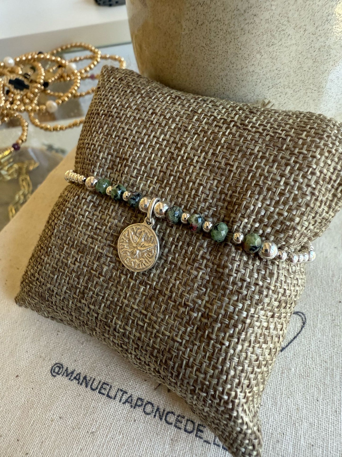 PRE ORDEN Pulsera en Balines Plata con Piedra y Dije de Plata .925 Espíritu Santo a Elección