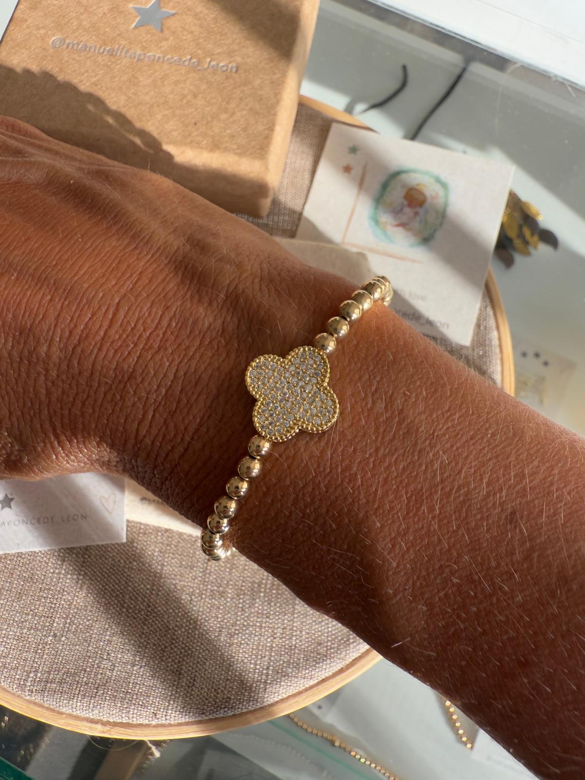 PRE ORDEN Pulsera Goldfilled con Dije Trébol Plata con Baño