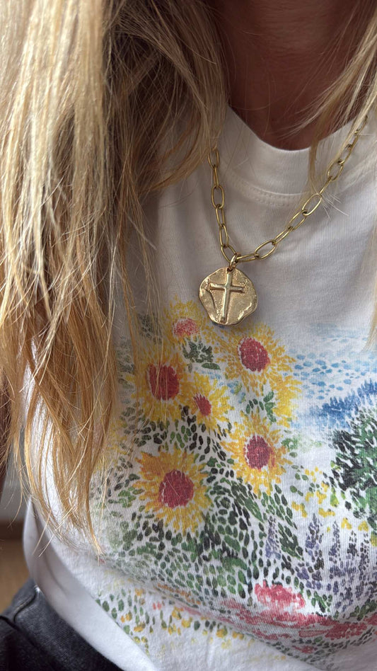 Collar Cruz con cadena eslabones-Pre Orden